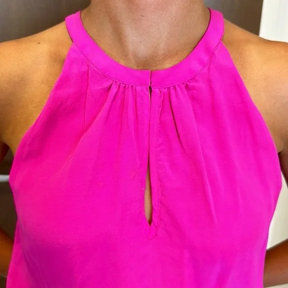 CYNTHIA ROWLEY 100%SILK Fuschia Halter Tank KeyHole Front - Picture 3 of 10